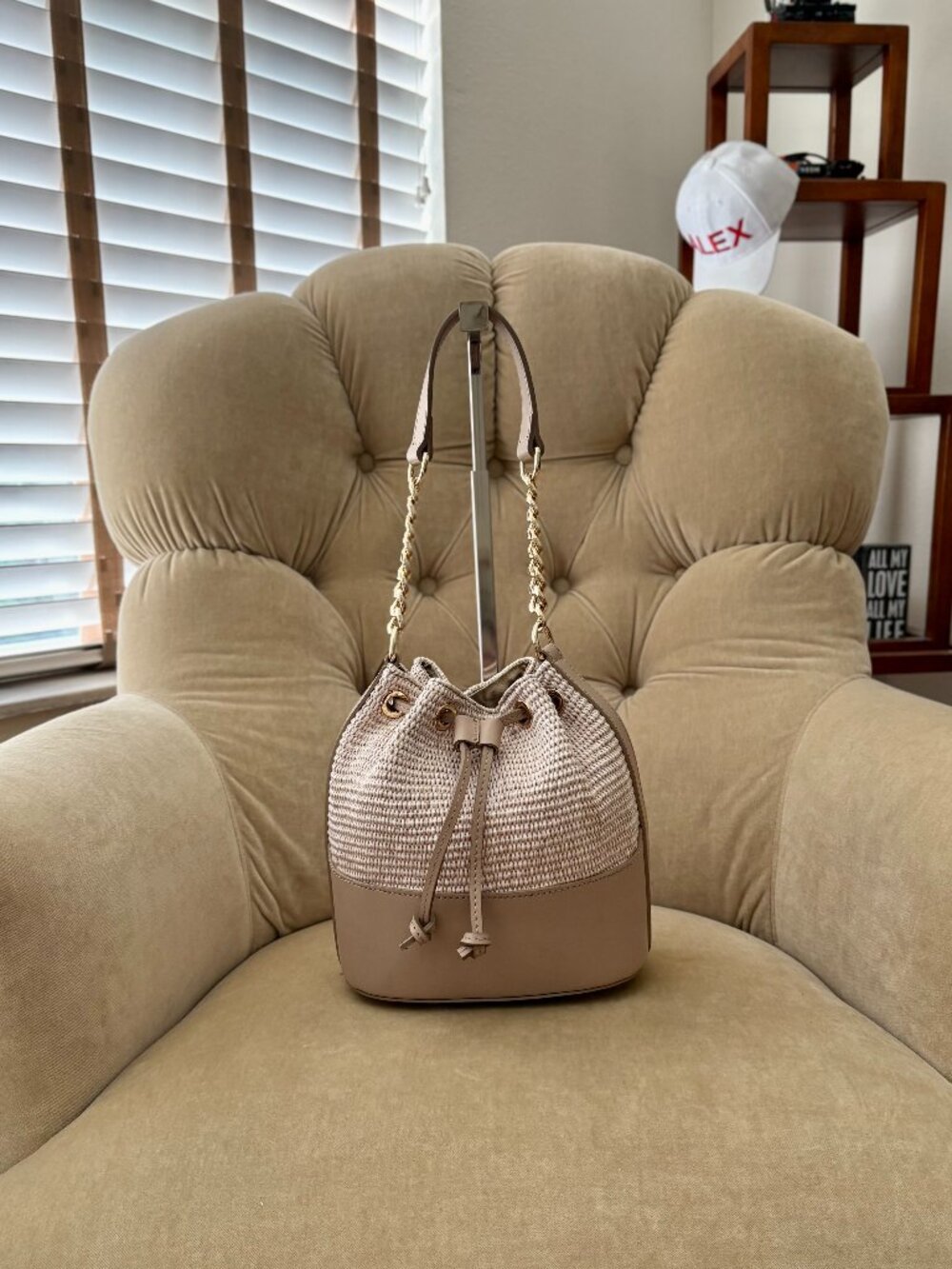 NEW Auth ANNA PAOLA Woven & Leather MINI Drawstring Bucket Bag